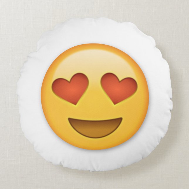 Coussin rond d'Emoji de yeux de coeur (Devant)