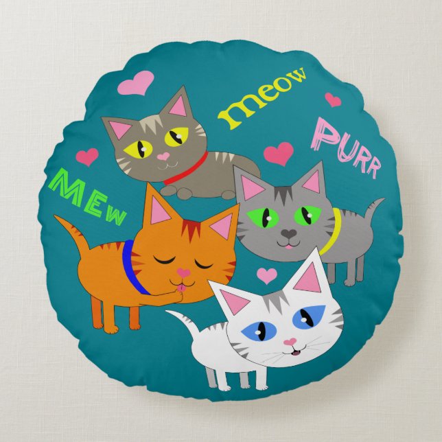 Coussin rond des chats lunatiques de l'amoureux (Devant)