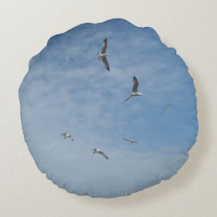 Coussin rond des mouettes volantes