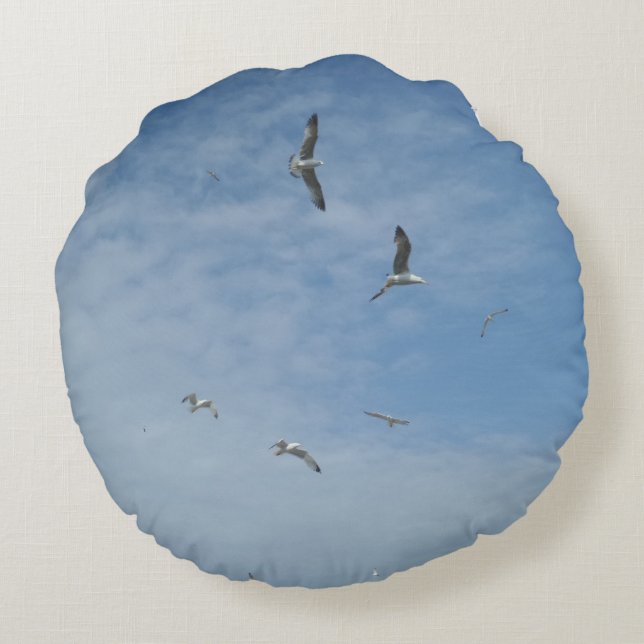 Coussin rond des mouettes volantes (Dos)