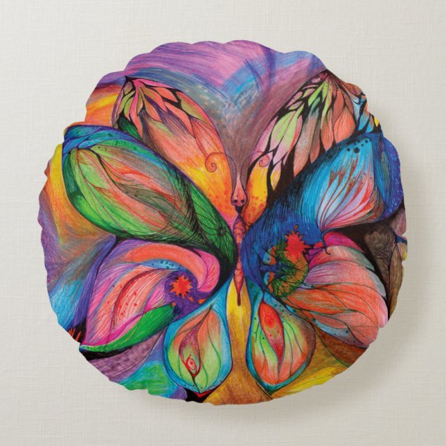 Coussin rond des papillons (Devant)