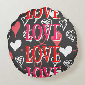 Coussin rond d'impression noir rouge et rose "Amou