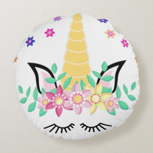 Coussin rond d'impression Unicorne jaune