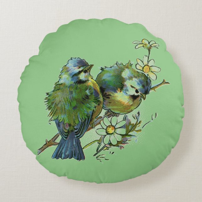 Coussin rond d'oiseaux de ressort (Devant)