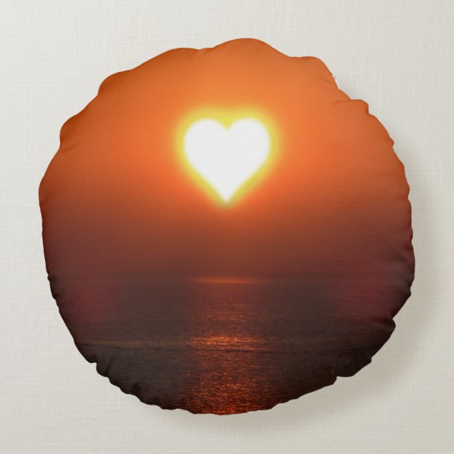 Coussin rond du coucher de soleil du coeur (Dos)