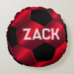 Coussin rond du nom du ballon de football rouge