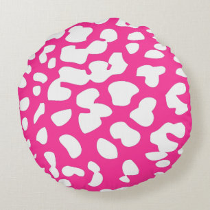 Coussin rond Empreinte de léopard rose et blanc ch