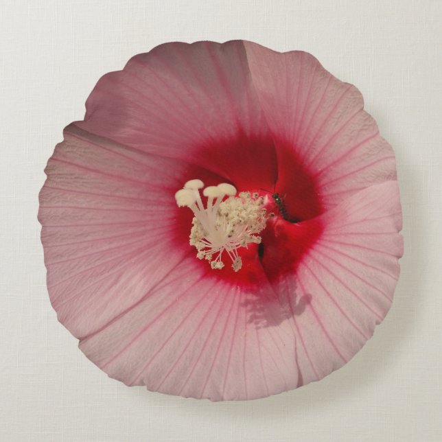 Coussin rond en polyester brossé rose Fleur rose (Devant)