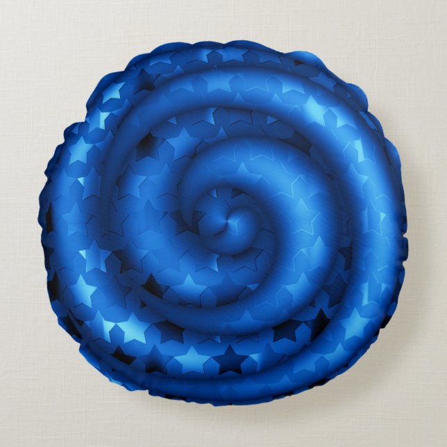Coussin rond étoile bleue tourbée (Devant)