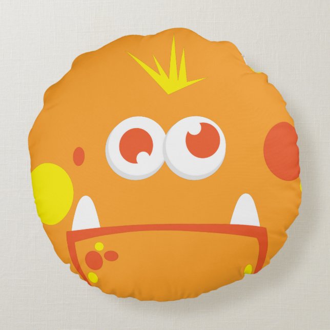 Coussin rond face de monstre orange (Dos)