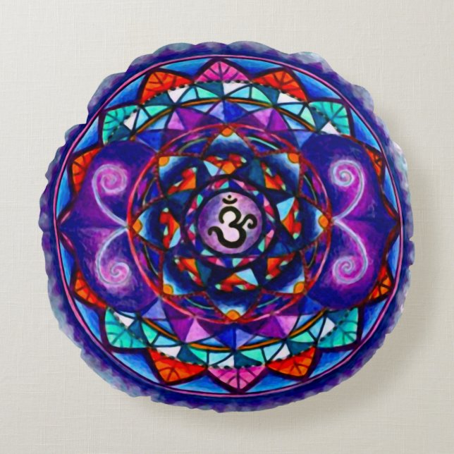 Coussin rond fait sur commande de mandala (Devant)