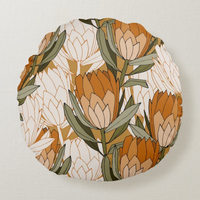Coussin Rond Fleur de Lotus Orange Rouillé Sage So (Devant)