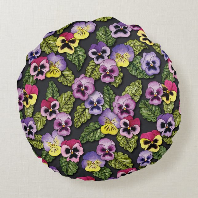 Coussin rond fleuri et jaune (Dos)