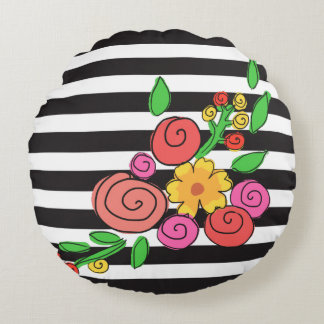 coussin rond floral de rayures modernes
