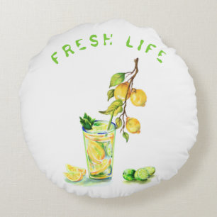 Coussin rond frais au citron - Texte personnalisé