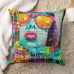 Coussin rond Glamor Girl Graffiti