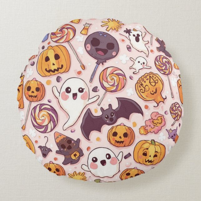 Coussin rond Halloween Candy Ghost (Devant)