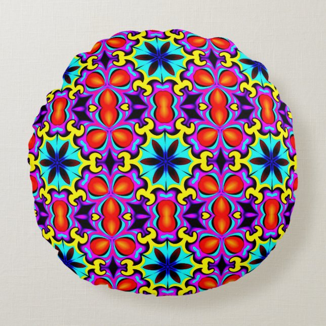 Coussin rond jaune et rouge (Devant)