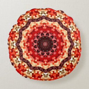 Coussin rond kaléidoscopique rouge