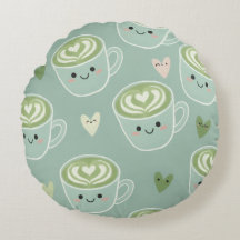 Coussin Rond Kawaii Matcha Love Latte