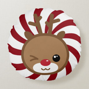 Coussin rond Kawaii Reindeer