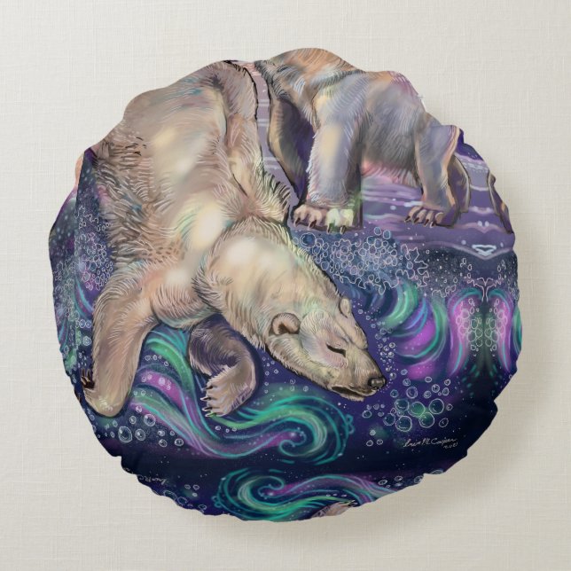 Coussin rond magique de l'ours polaire (Dos)