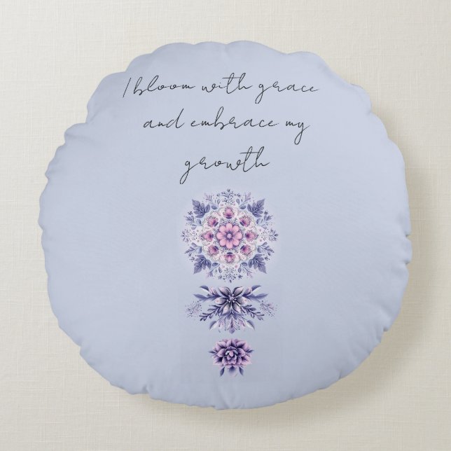 Coussin rond Mandala en fleurs Serenity (Devant)