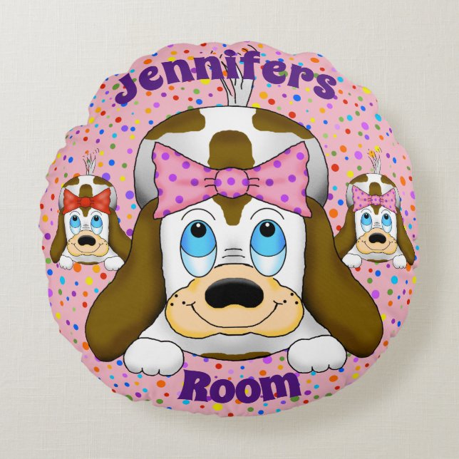 Coussin rond mignon chien (Devant)