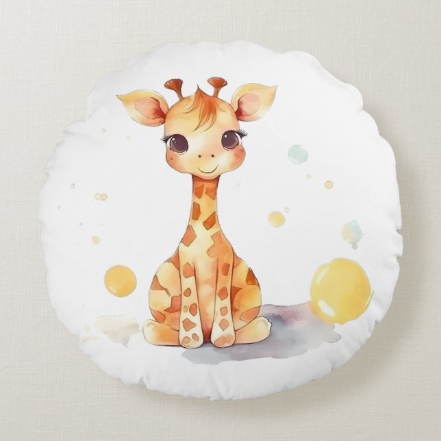 Coussin rond mignon Giraffe bébé (Devant)
