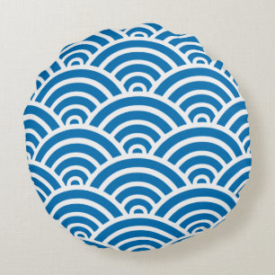 Coussin rond Motif bleu et blanc éclatant