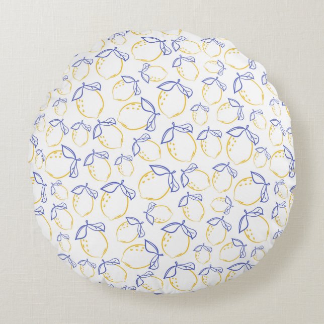 Coussin rond Motif citron tiré à la main (Devant)
