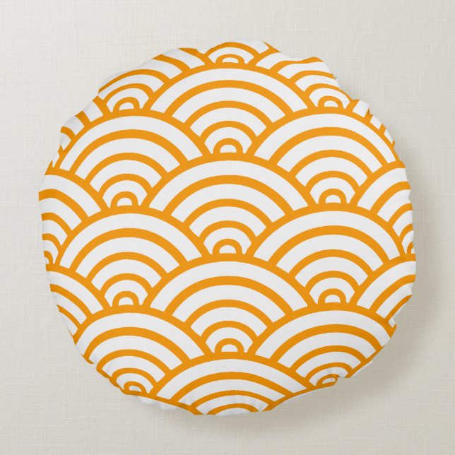 Coussin rond Motif de pétoncle d'or et blanc (Dos)
