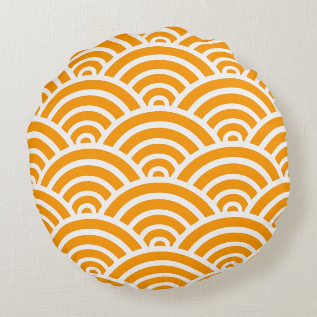 Coussin rond Motif de pétoncle d'or et blanc (Dos)