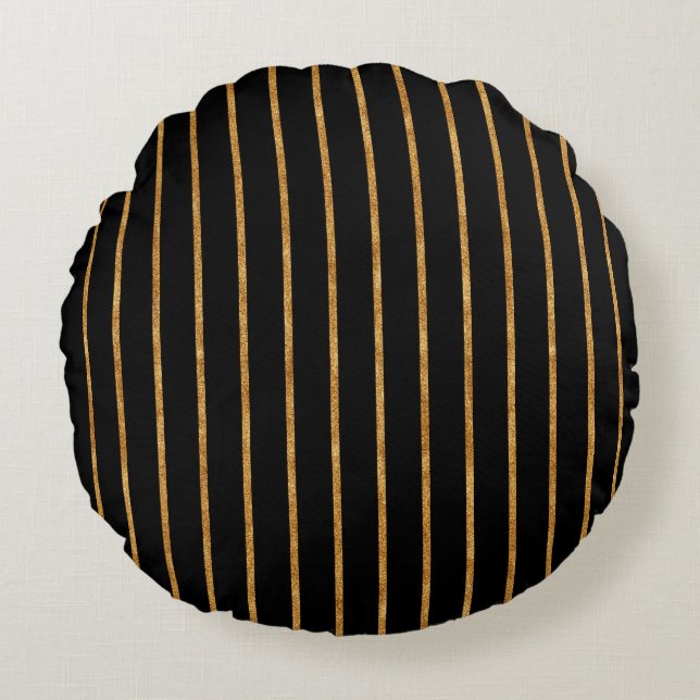 Coussin rond Motif vertical noir et or (Devant)
