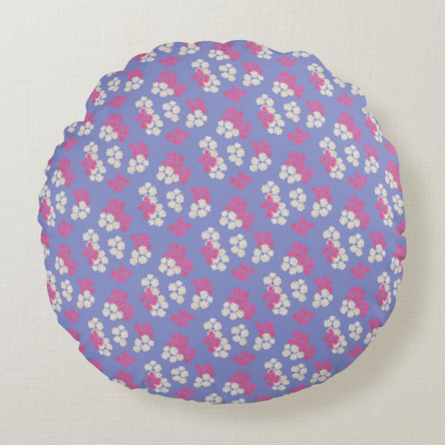 Coussin rond Motif violet floral (Devant)