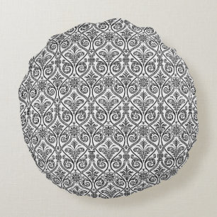 Coussin rond noir et blanc Damas