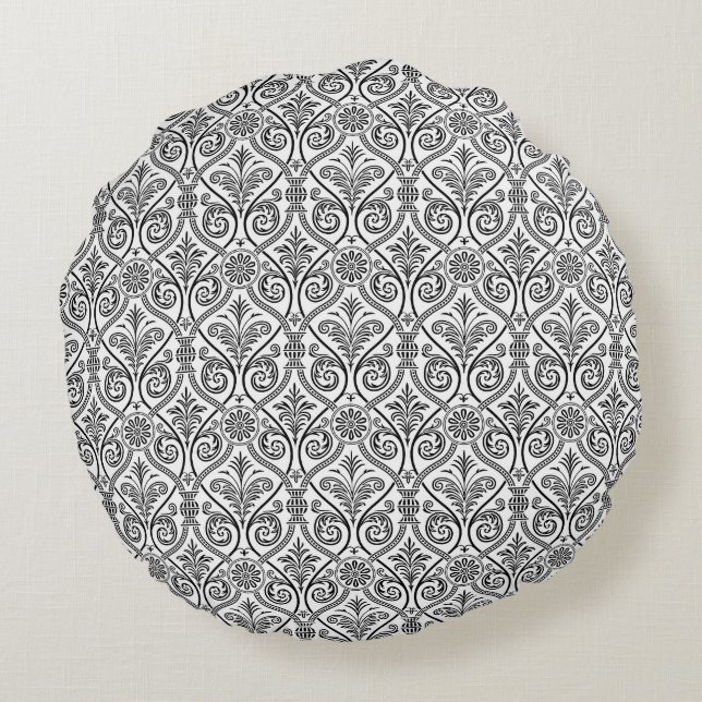 Coussin rond noir et blanc Damas (Dos)
