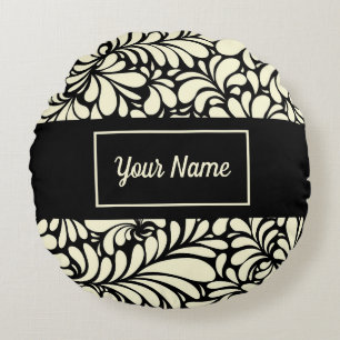 Coussin rond noir et crème personnalisé