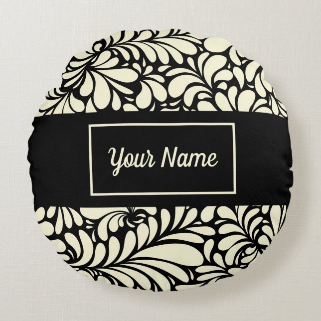 Coussin rond noir et crème personnalisé (Devant)