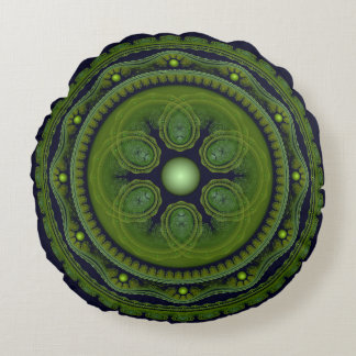 Coussin rond orné vert fractal orné