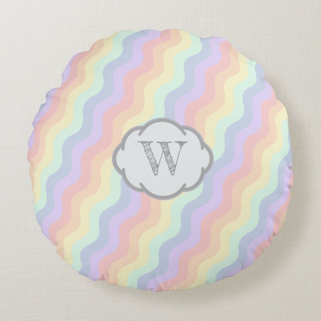Coussin rond Pastel Rainbow Waves (Devant)