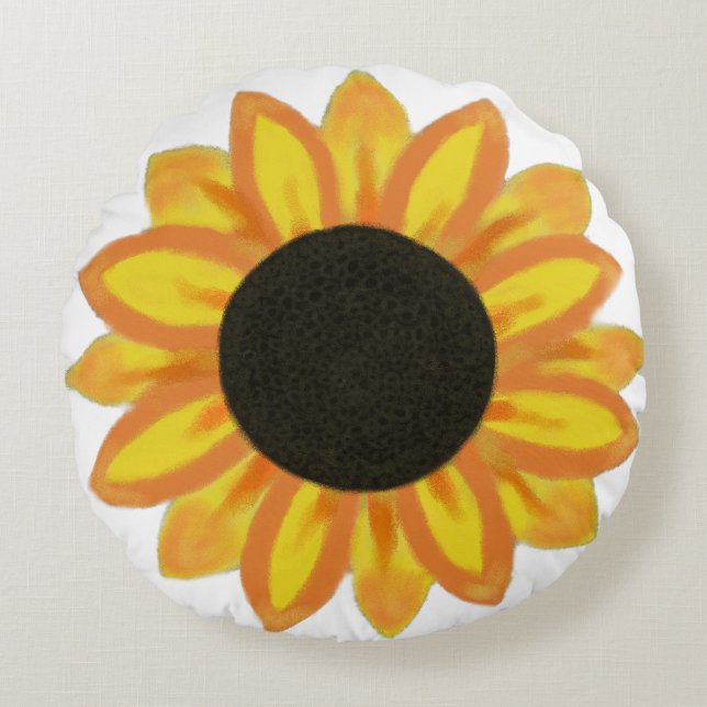 Coussin rond peint de tournesol (Devant)