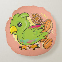 Coussin rond perroquet et tortue de mer