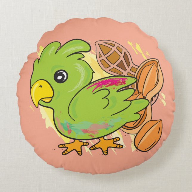 Coussin rond perroquet et tortue de mer (Devant)