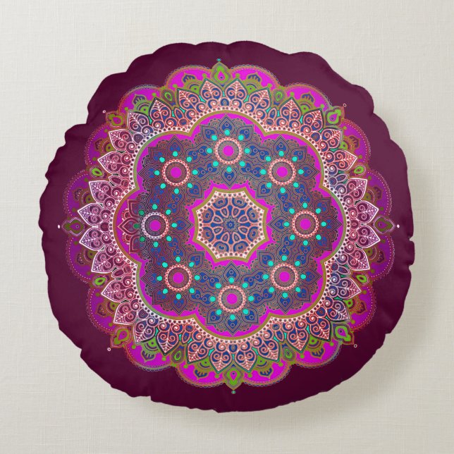 Coussin rond Plum Mandala (Devant)