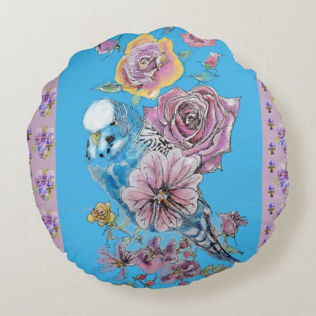 Coussin rond pour femmes à motif floral aquarelle  (Dos)