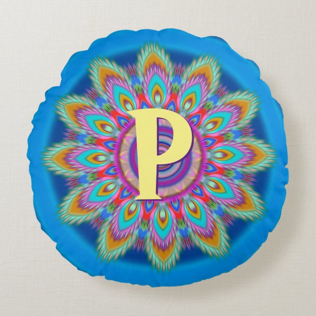 Coussin rond psychédélique personnalisé blu2 de (Devant)