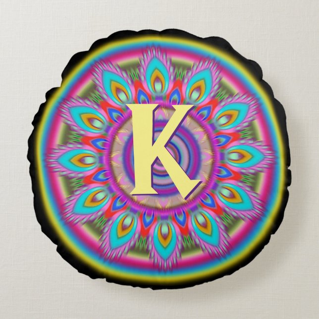 Coussin rond psychédélique personnalisé de jet (Devant)