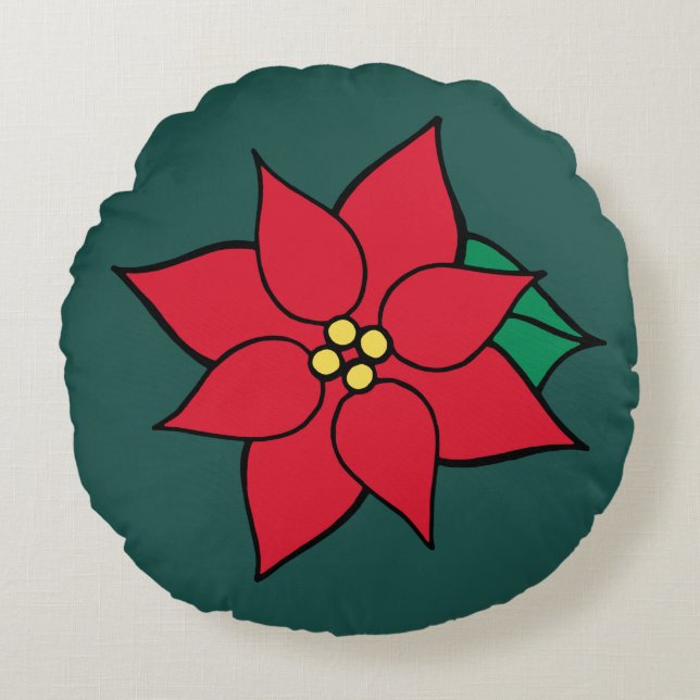 Coussin rond Red Poinsettia (Devant)