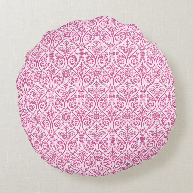 Coussin rond rose et blanc damassé (Dos)